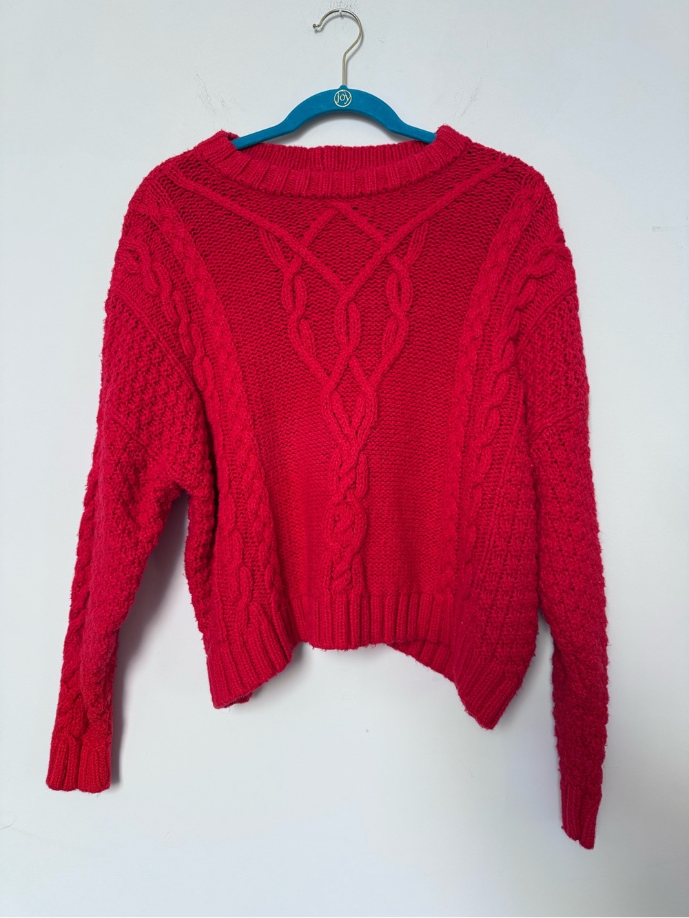 Aerie Red Cable-Knit Crewneck Sweater